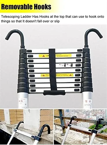 BALAMI Heavy Duty Telescopic Ladder 2.6m/ 3.8m/ 5m/ 6.2m Tall Aluminum Folding Telescoping Ladder with Hooks for Home Roof Top Tent RV Attic Outdoor Use Interesting Life (4.6m/15ft Convenient (Size : - Image 4