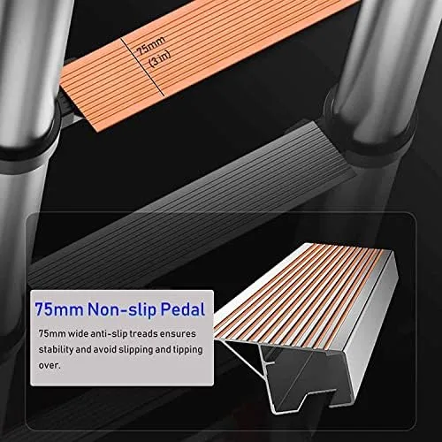 BALAMI Heavy Duty Mighty Folding Telescoping Ladder Aluminium A Frame Extension Ladder for Outdoor Rooftops Home Loft & Stairs Load 150kg (2.8m Convenient (Size : 2.0m+2.0m/6.5 ft+6.5 ft) - Image 8