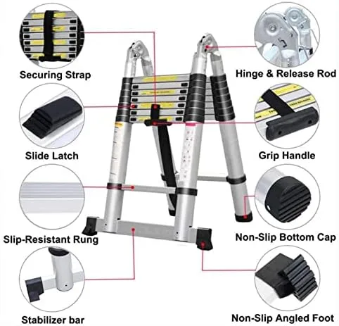 WYYZH 18 Steps Aluminum Telescoping Ladder Portable Telescopic Folding Ladder with Safety Lock Collapsible Ladder for Loft Office House Max 150kg (Size : 2.8m/9.2ft) - Image 5