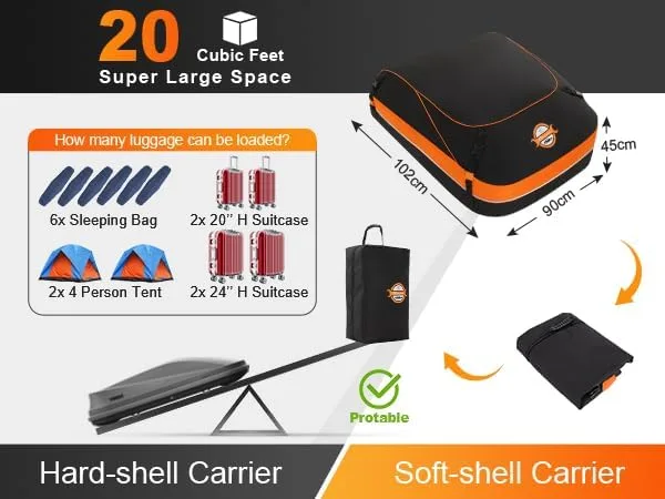 Sailnovo Car Rooftop Cargo Carrier Bag 20 Cubic Feet Waterproof for All Cars with or Without Luggage Rack, Includes Anti-Slip Mat, 10 Reinforced Straps, 6 Door Hooks, Storage Bag - Image 3