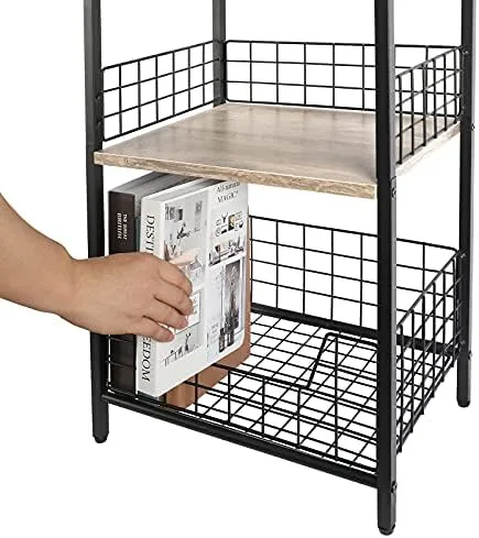 X-cosrack End Table,Industrial Retro Side Table Nightstand Storage Shelf for Living Room Bedroom Kitchen Family and Office,Stable Wood and Metal Frame, Patent Pending(Greige & Black) - Image 7