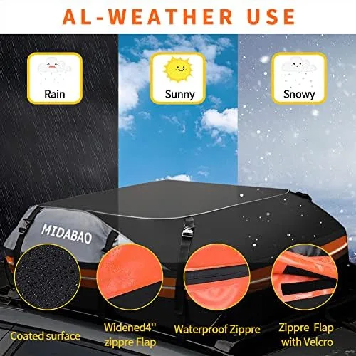 MIDABAO Thickened 20 Cubic Waterproof Duty Car Roof Top Carrier-Car Cargo Roof Bag Car Roof Top Carrier - Easy to Install Soft Rooftop Luggage Carriers with Wide Straps 20 Cubic Feet, ROB01 - Image 4