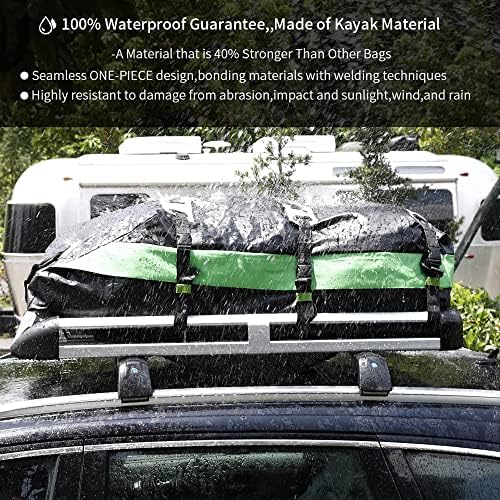 Rooftop Cargo Carrier, Vehicle Cargo Carrier, Premium Rooftop Cargo Bag, 21 Cubic feet Car Top Carrier for All Cars with/Without Rack, 100% Rainproof, Dustproof, and Snow Protection (Green) - Image 4