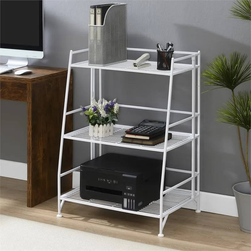 Convenience Concepts Xtra Storage Three-Tier Ladder Folding White Metal Shelf - Image 2