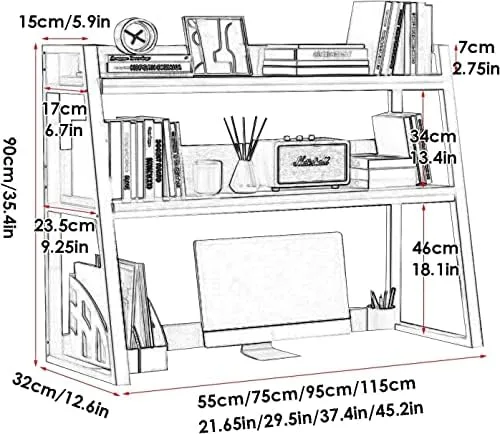 Desktop Bookshelf for Computer Desk,2 Tier Steel Frame Ladder Countertop Hutch Bookcase Organizer Shelf,Home Office Storage Display Rack Shelf ( Color : B , Size : 75CM ) - Image 4