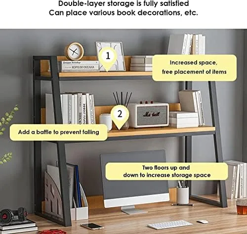 Desktop Bookshelf for Computer Desk,2 Tier Steel Frame Ladder Countertop Hutch Bookcase Organizer Shelf,Home Office Storage Display Rack Shelf ( Color : B , Size : 75CM ) - Image 5