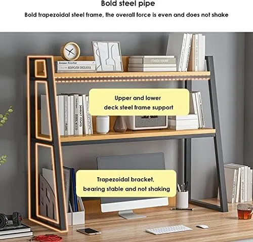 Desktop Bookshelf for Computer Desk,2 Tier Steel Frame Ladder Countertop Hutch Bookcase Organizer Shelf,Home Office Storage Display Rack Shelf ( Color : B , Size : 75CM ) - Image 6
