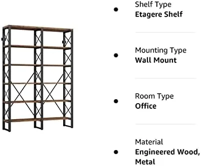 IRONCK Bookshelf Double Wide 6-Tier 76" H, Open Large Bookcase, Industrial Style Shelves, Wood and Metal Bookshelves for Home Office, Easy Assembly - Image 9