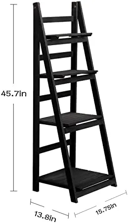 Babion Ladder Shelf, 4-Tier Bookshelf, Industrial Leaning Bookshelves Ladder Bookcase Wooden Shelf with Stable Frame Plant Stand Storage Rack Shelf for Kitchen, Bathroom-Black - Image 4