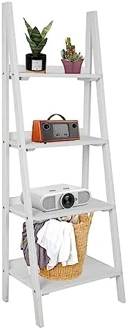 ECOMEX 4 Tier Ladder Shelf, Wooden Ladder Shelf 4 Tier Bookshelf Rustic Ladder Shelf Freestanding Storage Rack for Home Bedroom Office, Non-Foldable White - Image 2