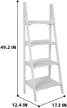 ECOMEX 4 Tier Ladder Shelf, Wooden Ladder Shelf 4 Tier Bookshelf Rustic Ladder Shelf Freestanding Storage Rack for Home Bedroom Office, Non-Foldable White - Image 4