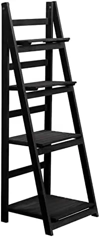 Babion Ladder Shelf, 4-Tier Bookshelf, Industrial Leaning Bookshelves Ladder Bookcase Wooden Shelf with Stable Frame Plant Stand Storage Rack Shelf for Kitchen, Bathroom-Black - Image 2