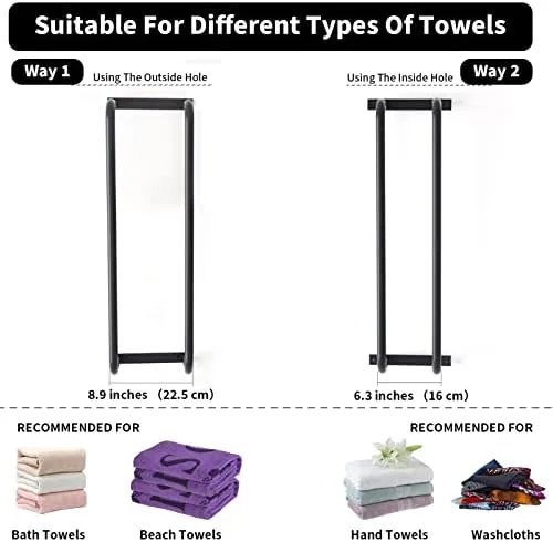 YYP Towel Racks for Bathroom, Towel Rack Wall Mounted, Stainless Steel Towel Holder for Bathroom Wall, Easy to Install Bathroom Towel Storage, Black - Image 10