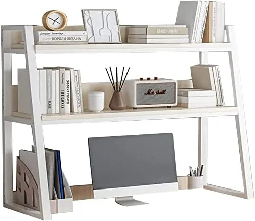 BBHW 2 Tier Steel Frame Ladder Countertop Hutch Bookcase Organizer Shelf,Desktop Bookshelf for Computer Desk,Home Office Storage Display Rack Shelf (Color : A, Size : 55CM) - Image 2