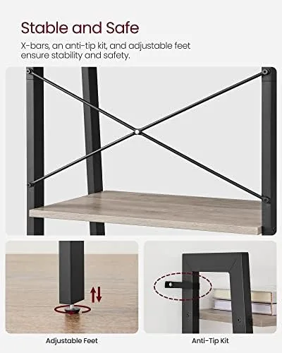 VASAGLE Ladder Shelf, 4-Tier Bookshelf, Storage Rack, Bookcase with Steel Frame, for Living Room, Home Office, Kitchen, Bedroom, Industrial Style, Greige and Black ULLS44MB - Image 6