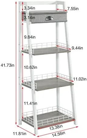 keomaisyto 4-Tier Elegant Ladder Shelf, Bathroom Storage Shelf, Ladder Bookshelf with Drawer, Freestanding Storage Shelves for Bathroom Living Room Study Office, White - Image 4