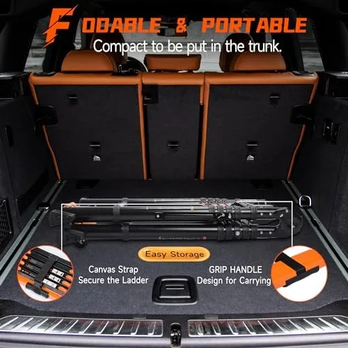 RENGUE Telescoping Ladder A Frame, 14FT Portable Extension Ladder with Stabilizer Bar Aluminum Folding Step Ladder Collapsible for Household Black - Image 9