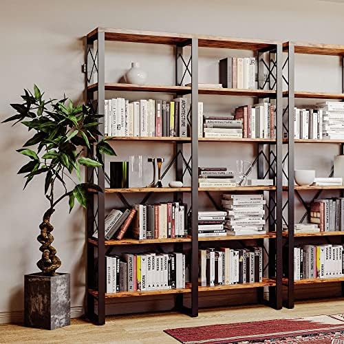 IRONCK Bookshelf Double Wide 6-Tier 76" H, Open Large Bookcase, Industrial Style Shelves, Wood and Metal Bookshelves for Home Office, Easy Assembly - Image 3