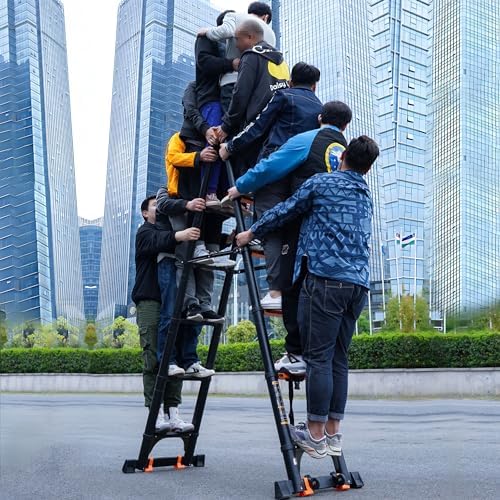 RENGUE Telescoping Ladder A Frame, 14FT Portable Extension Ladder with Stabilizer Bar Aluminum Folding Step Ladder Collapsible for Household Black - Image 6