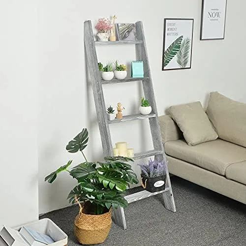 ExoLiry Rustic Stone Gray Wood Wall Leaning Ladder Wooden Display Rack 4.5 Feet Blanket Quilt Scarf Towel Laundry Decor 5 Rungs Farmhouse Country Style Home Bathroom Kitchen Bedroom Living Room - Image 7