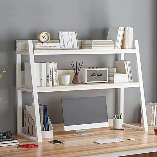 BBHW 2 Tier Steel Frame Ladder Countertop Hutch Bookcase Organizer Shelf,Desktop Bookshelf for Computer Desk,Home Office Storage Display Rack Shelf (Color : A, Size : 55CM) - Image 3