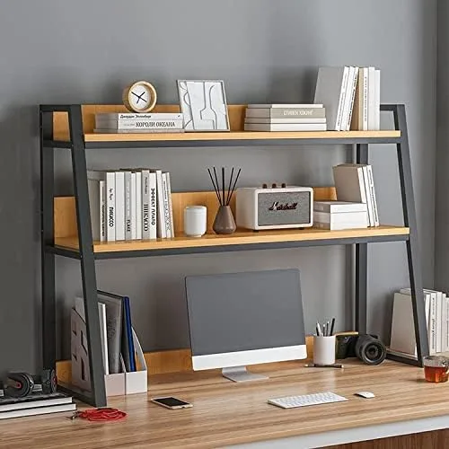 Desktop Bookshelf for Computer Desk,2 Tier Steel Frame Ladder Countertop Hutch Bookcase Organizer Shelf,Home Office Storage Display Rack Shelf ( Color : B , Size : 75CM ) - Image 3