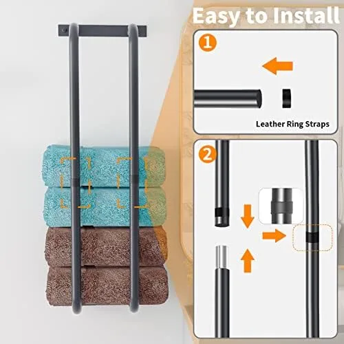 YYP Towel Racks for Bathroom, Towel Rack Wall Mounted, Stainless Steel Towel Holder for Bathroom Wall, Easy to Install Bathroom Towel Storage, Black - Image 9