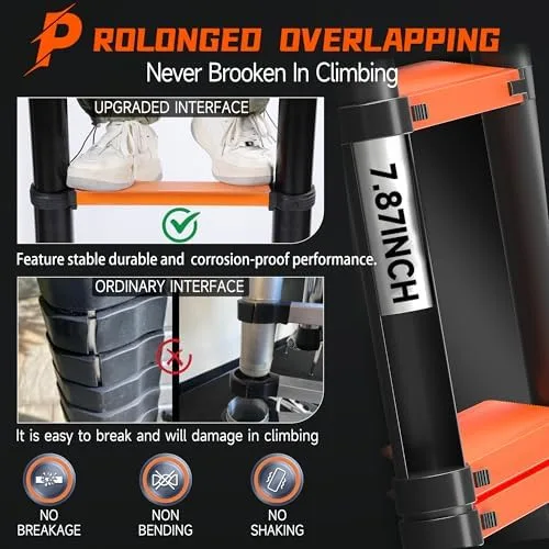 RENGUE Telescoping Ladder A Frame, 14FT Portable Extension Ladder with Stabilizer Bar Aluminum Folding Step Ladder Collapsible for Household Black - Image 7