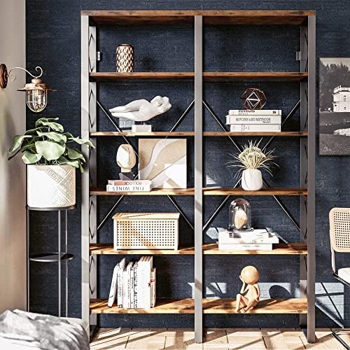 IRONCK Bookshelf Double Wide 6-Tier 76" H, Open Large Bookcase, Industrial Style Shelves, Wood and Metal Bookshelves for Home Office, Easy Assembly - Image 5