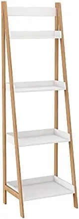 VanTook Bamboo Ladder Shelf, 4-Tier Ladder Bookshelf Storage Rack Display Rack Plant Flower Stand for Living Room, Home Office, Kitchen, Bedroom, Rustic Brown and White - Image 5