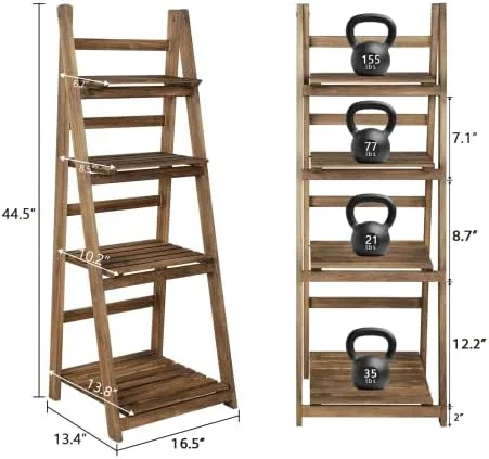 Babion 4 Tier Ladder Bookshelf, Ladder Shelf, 45 Inch Wood Rustic Ladder Bookshelf, Indoor Plant Stand, Ladder Shelves for Patio Garden- Brown - Image 4