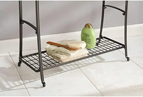 mDesign Large Standing Metal Bathroom Towel Holder Stand with Shelf - 3-Tier Towel Rack Stand for Hanging Bath, Hand, Fingertip Towels - Towel Stand for Bathroom - Hyde Collection - Bronze/Warm Brown - Image 4