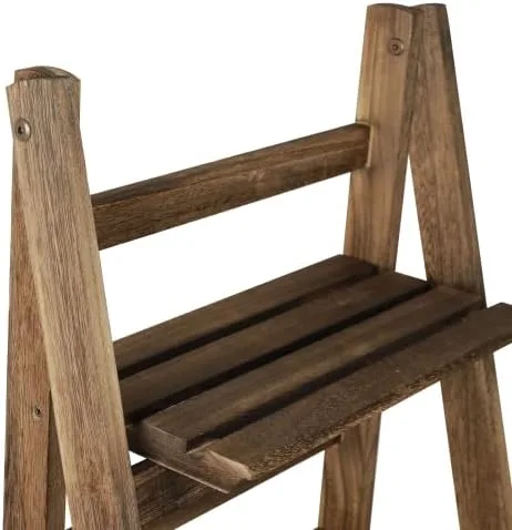 Babion 4 Tier Ladder Bookshelf, Ladder Shelf, 45 Inch Wood Rustic Ladder Bookshelf, Indoor Plant Stand, Ladder Shelves for Patio Garden- Brown - Image 5