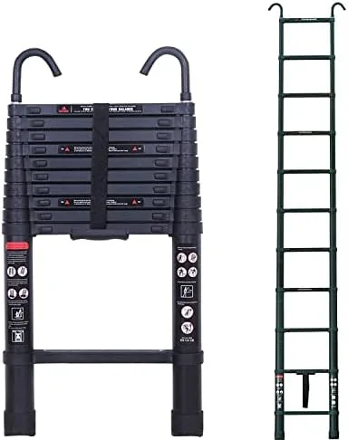 3.2m Extension Ladder with Hook More Stable Attic Ladder Telescoping Ladder Aluminum Lightweight Portable Loft Ladder, EN131 Certificate 330LB Load Capacity with Non-Slip Rubber Feet 10.5ft - Image 2