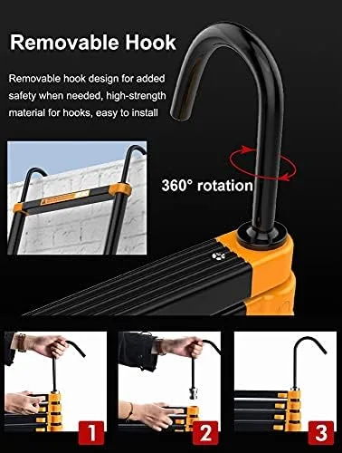 Black Telescoping Ladder with Hook, 5m/ 4m/ 3m/ 2m Tall Aluminium Telescopic Ladder, Extension Ladders for Home RV Loft Outdoor, Load 150kg (Size : 4.7m/15ft) - Image 3