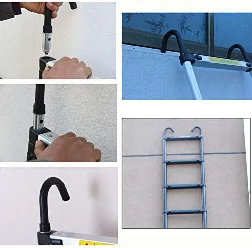 3.2m Extension Ladder with Hook More Stable Attic Ladder Telescoping Ladder Aluminum Lightweight Portable Loft Ladder, EN131 Certificate 330LB Load Capacity with Non-Slip Rubber Feet 10.5ft - Image 7