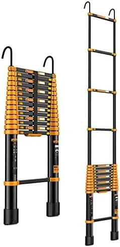Black Telescoping Ladder with Hook, 5m/ 4m/ 3m/ 2m Tall Aluminium Telescopic Ladder, Extension Ladders for Home RV Loft Outdoor, Load 150kg (Size : 4.7m/15ft) - Image 2
