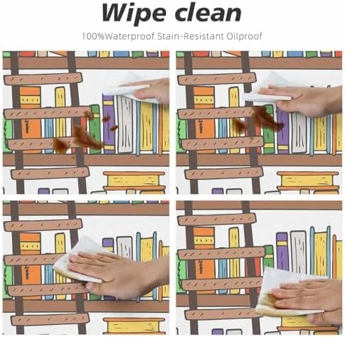 AOYEGO Book Shelves Collection Tablecloth Library Reading Club Ladder Books Table Cover Elastic Table Cloth for Indoor Dining, Outdoor Picnic Parties, Camping, Fits Tables 40-44" Round - Image 6