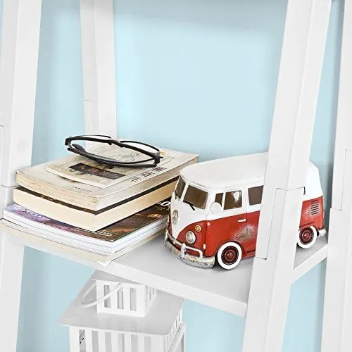 Haotian FRG101-W, White Modern 5 Tiers Ladder Shelf, Storage Display Shelving Wall Shelf Bookcase - Image 6