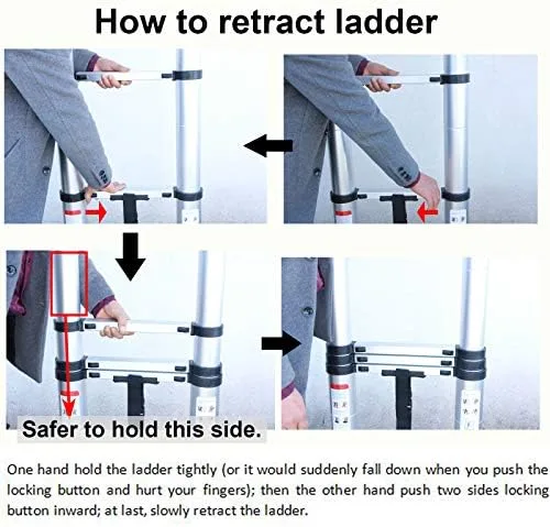 3.2m Extension Ladder with Hook More Stable Attic Ladder Telescoping Ladder Aluminum Lightweight Portable Loft Ladder, EN131 Certificate 330LB Load Capacity with Non-Slip Rubber Feet 10.5ft - Image 8