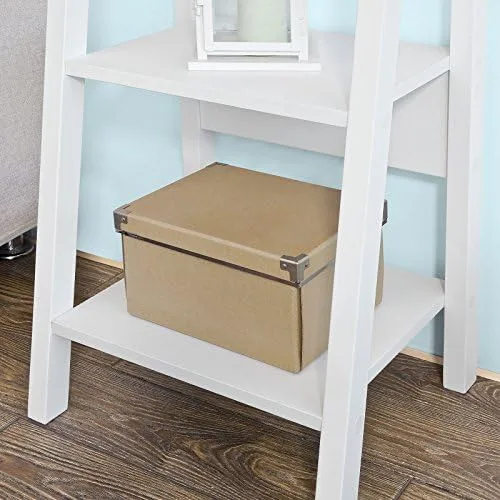 Haotian FRG101-W, White Modern 5 Tiers Ladder Shelf, Storage Display Shelving Wall Shelf Bookcase - Image 8