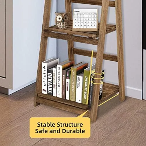 Babion 4 Tier Ladder Bookshelf, Ladder Shelf, 45 Inch Wood Rustic Ladder Bookshelf, Indoor Plant Stand, Ladder Shelves for Patio Garden- Brown - Image 8