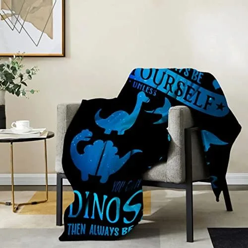 Always Be Yourself Dinosaur Blanket Throws Gifts for Boys Girls,Cute Dinosaur Decor Plush Soft Lightweight Flannel Fleece Blankets Dragon Gifts for Chair Couch 80x60In Adult - Image 4