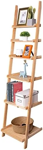 Bloddream Ellwood 6-Tier Ladder Shelf, Leaning Display Shelf, Solid Wood Bookcase, Tall Stair Storage Rack, Natural Pine Wood - Image 2