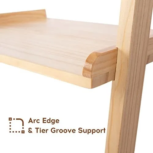 Bloddream Ellwood 6-Tier Ladder Shelf, Leaning Display Shelf, Solid Wood Bookcase, Tall Stair Storage Rack, Natural Pine Wood - Image 6