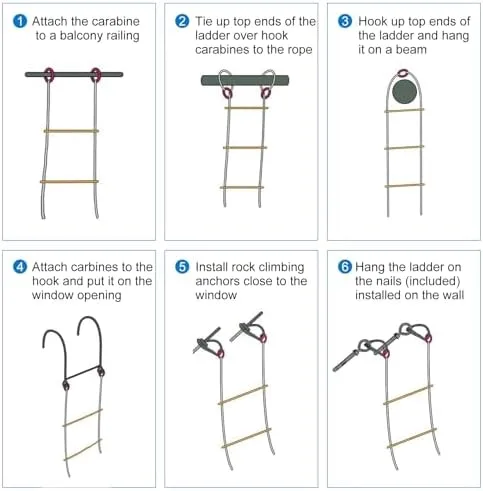 Yetlunsion 6.6ft Safety Balcony Fire Escape Ladder with Hooks & Bolt, Fast to Deploy Sturdy and Strong, 2 Story Rope Ladder Portable and Reusable Weight Capacity up to 2000 Pounds - Image 8