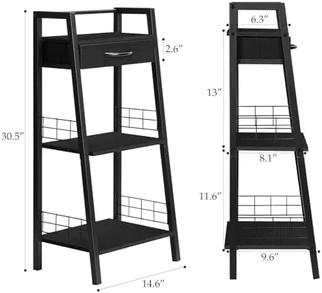 MOOACE 3 Tier Bathroom Ladder Shelf, Freestanding Bathroom Shelves Storage Rack with Drawer, Open Shelving Unit Makeup Shelf Small Bookshelf for Bathroom Living Room Bedroom Balcony, Black - Image 4
