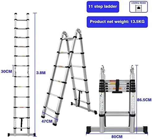 12.5FT Aluminum Telescoping Ladder with Non-Slip Feet and Stabilizer Bar, One Button Retraction Portable Collapsible Ladder A-Frame Multi-Purpose Ladder for Household and Outdoor, Max Load 330lbs - Image 3