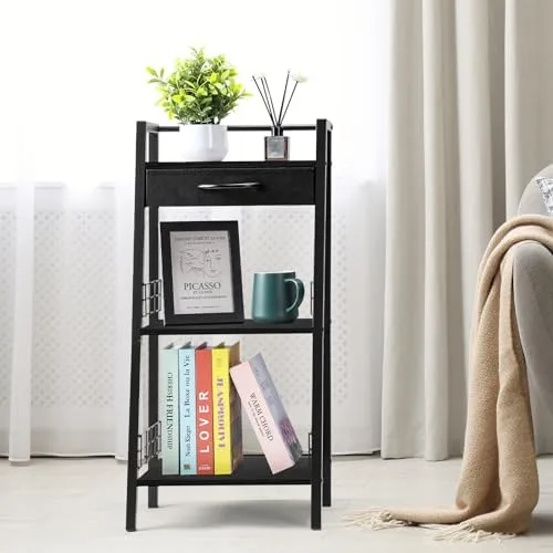 MOOACE 3 Tier Bathroom Ladder Shelf, Freestanding Bathroom Shelves Storage Rack with Drawer, Open Shelving Unit Makeup Shelf Small Bookshelf for Bathroom Living Room Bedroom Balcony, Black - Image 8