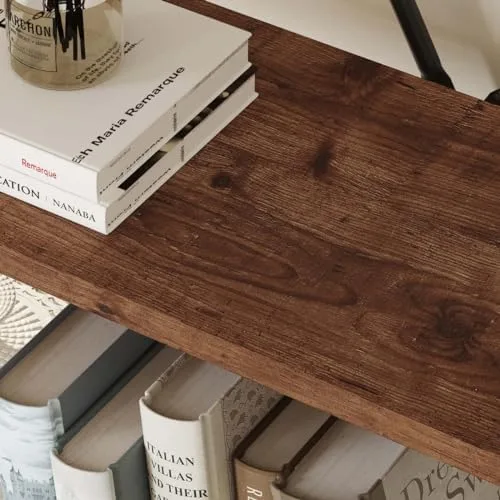 BON AUGURE Ladder Shelf Bookcase, 5-Tier Industrial Ladder Bookshelf, Tall Living Room Shelves, Wood and Metal Leaning Shelf for Home Office, Kitchen, Bedroom, Balcony (Rustic Oak) - Image 4